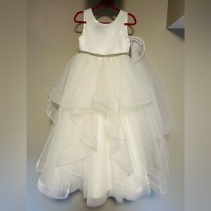 Elegant White Kids Dress with Rhinestone Belt